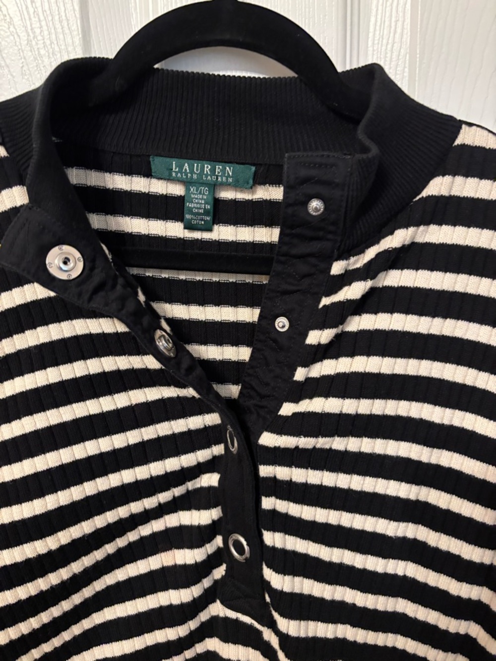 Lauren Ralph Lauren Black & White Striped Henley Sweater 100% cotton - Picture 3 of 9